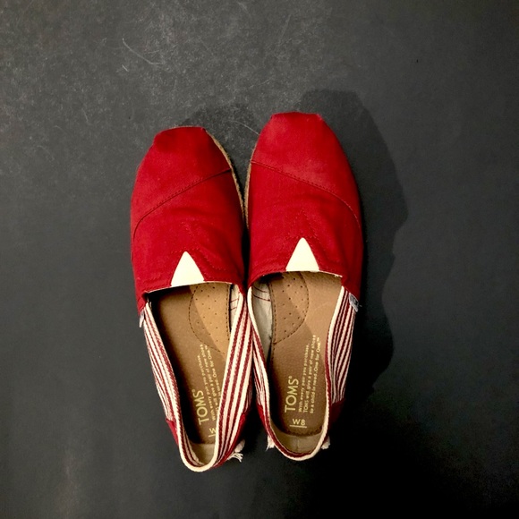 Toms red & white striped canvas slip on - Picture 2 of 4